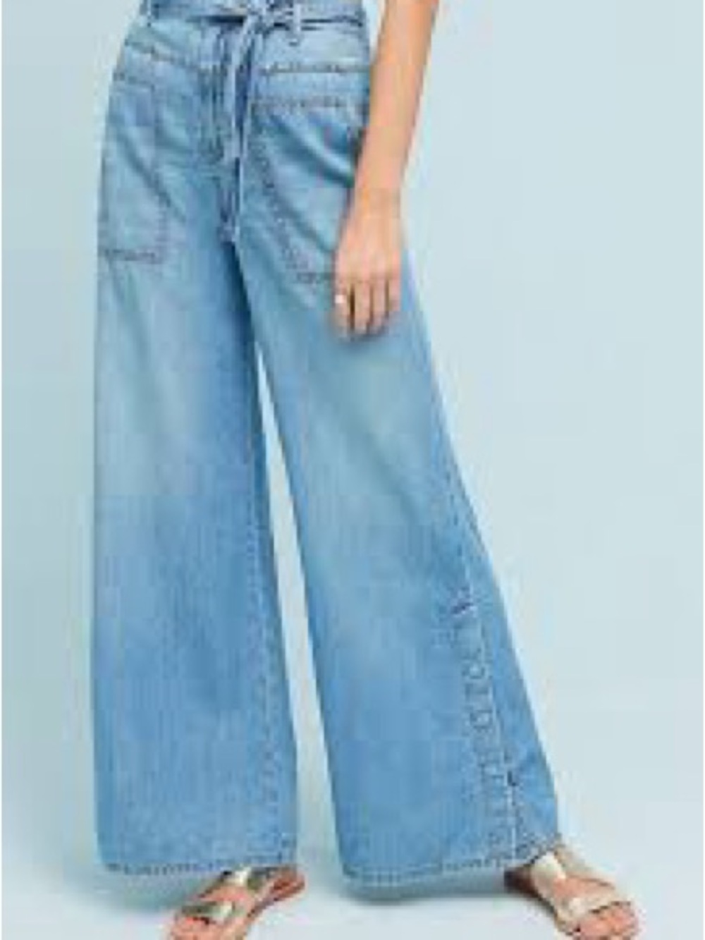 Pilcro Light Wash Wide-Leg Tie Waist Jeans